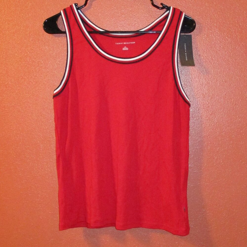 Tommy Hilfiger Shirt NEW Woman Large Red Blue Travel Vacation Tank Top Shirt